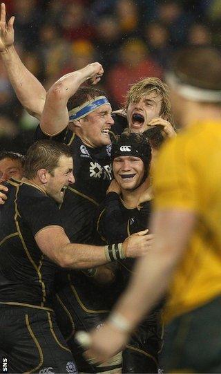 Scotland celebrate their 2012 win in Newcastle