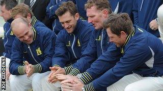 Jonathan Trott, Jim Troughton, Dougie Brown and Ian Bell at Edgbaston