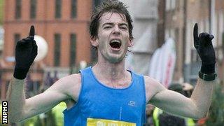 Paul Pollock finishing the Dublin Marathon in 2012