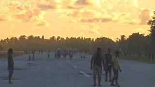 Tuvalu's airfield doubles as a football pitch