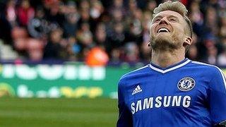 Chelsea's Andre Schurrle celebrates his first-half goal against Stoke