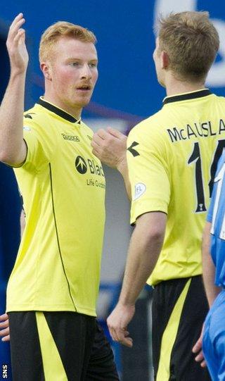 Conor Newton celebrates a goal for St Mirren