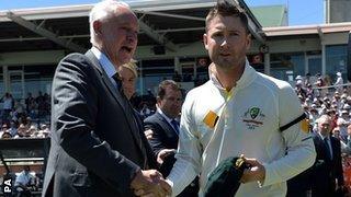 Michael Clarke receives his 100th Test cap