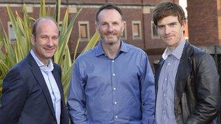 Martyn Irvine (right) with BBC NI sports editor Shane Glynn (centre) and BBC Sports presenter Stephen Watson