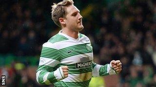 Kris Commons celebrates after scoring for Celtic against Hearts