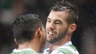 Joe Ledley celebrates after scoring for Celtic against Partick Thistle