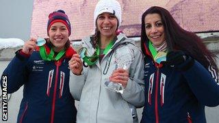 Lizzy Yarnold, Noelle Pikus-Pace and Shelley Rudman