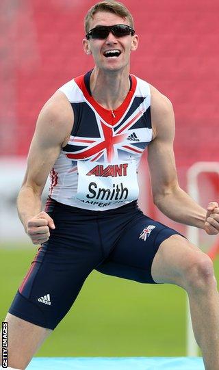 Allan Smith celebrates at the European Under-23 championships in Finland