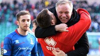 Inverness manager John Hughes celebrates after his side reach their first major domestic final