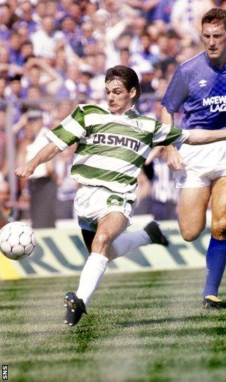 Former Celtic winger Joe Miller in action against Terry Butcher in the 1989 Scottish Cup final