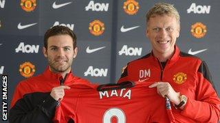 Juan Mata is unveiled to the press by David Moyes