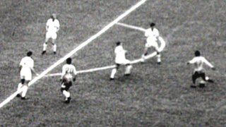 Garrincha scores for Brazil against England