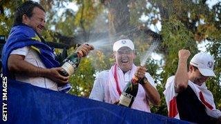 Graeme McDowell, Ian Poulter and Justin Rose