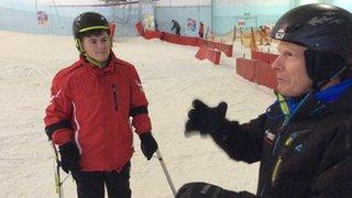 Alex Clarke is coached on the slopes by Steve Smaje