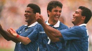 Brazil's Bebeto and Romario celebrate against Netherlands