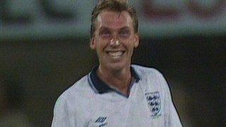 David Platt celebrates after scoring for England against Belgium