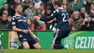 Melvin de Leeuw and Graham Carey celebrate Ross County's opener at Celtic Park