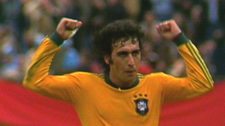 Nelinho celebrates after scoring for Brazil against Italy