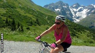 Marian Lamb rides up the Col du Galibier which is a regular Tour de France stage