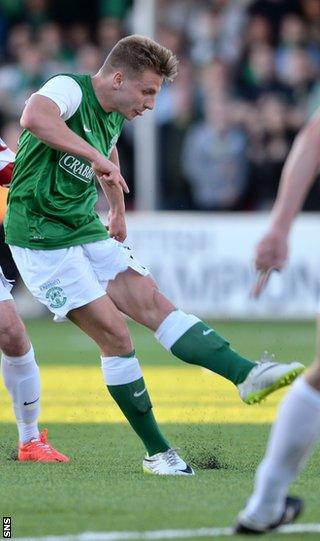 Jason Cummings scores the first of his two goals against Hamilton