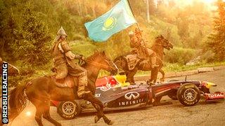 The Red Bull Formula 1 car draws special attention in Kazakhstan ahead of a live demo event.