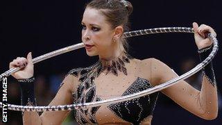 Frankie Jones competes in the hoop event at London 2012