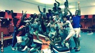 Costa Rica celebrate victory against Greece