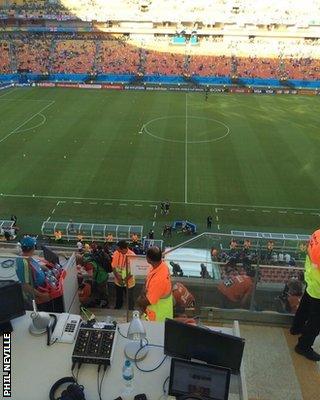 Phil Neville's view from his co-commentary position at England v Italy