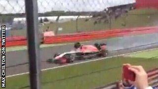 Max Chilton's car is struck by debris at British GP