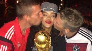 Rihanna with Lukas Podolski and Bastian Schweinsteiger