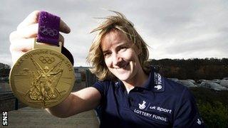 Katherine Grainger with the Olympic gold medal she won at London 2012