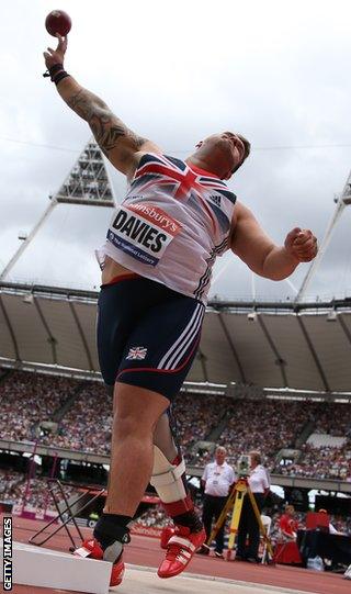 Davies won discus gold and shot put bronze at the London Paralympics