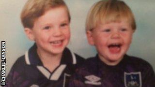 Charlie I'Anson (right) with brother Alfie in their Tottenham Hotspur shirts