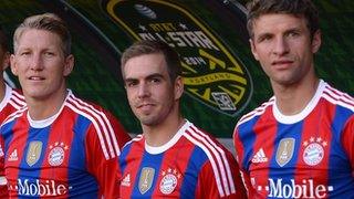 Bayern Munich's World Cup winners Bastian Schweinsteiger, Philipp Lahm and Thomas Muller