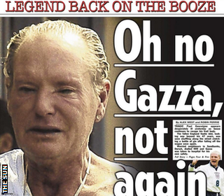 The Sun's front page also carried a story on Paul Gascoigne