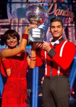 Louis Smith and Flavia Cacace lift the 2012 Strictly Come Dancing trophy