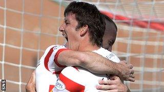 Martin Canning celebrates after scoring for Hamilton Academical against Ross County