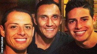 (Left to right) Javier Hernandez, James Rodriguez and Keylor Navas