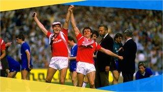 Manchester United's Norman Whiteside celebrates winning the 1985 FA Cup