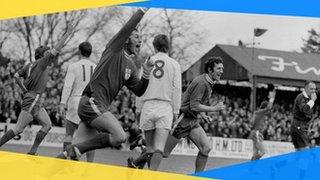 Colchester's Ray Crawford celebrates his goal against Leeds in the FA Cup