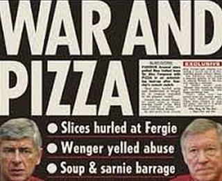 A headline from the Sun newspaper reading 'War and Pizza'