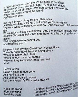 The lyrics handed to reporters