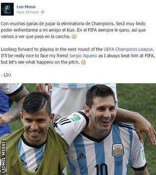 Lionel Messi's Facebook post