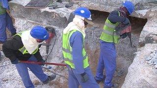 Labourers working on construction site