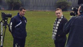 Thomas Turgoose and Grimsby manager Paul Hurst