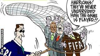 A cartoon shows Fifa officials being caught in a net