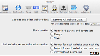 Safari browser preferences screenshot