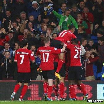 Cardiff City players celebrate