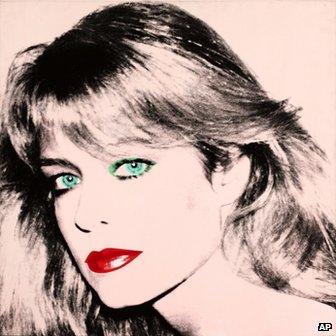 This photo released by courtesy of the Blanton Museum of Art shows Andy Warhol's painting of "Farrah Fawcett," 1980