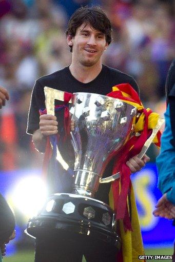 Messi poses with La Liga trophy